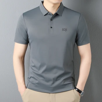 Прохладная и удобная летняя мужская рубашка поло Профессиональная быстросохнущая однотонная вышивка Классический деловой повседневный стиль 4