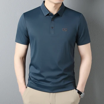 Прохладная и удобная летняя мужская рубашка поло Профессиональная быстросохнущая однотонная вышивка Классический деловой повседневный стиль 5