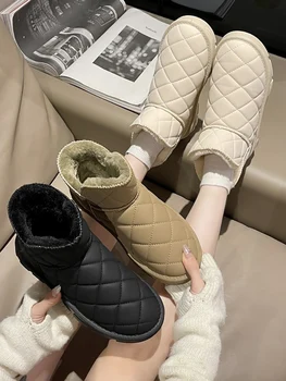 Женские ботинки на плоской подошве, Австралийская зимняя обувь, сапоги с круглым носком, женские зимние ботинки с низкой щиколоткой, 2023, женские слипоны с резиновой подкладкой, кожаные