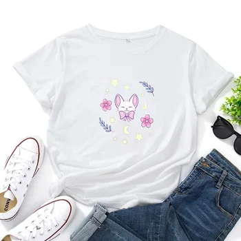 Повседневная Летняя хлопковая повседневная футболка Camiseta Mujer, женская футболка с аниме-графикой, топ моды с рисунком листьев и звезд Сакуры 1