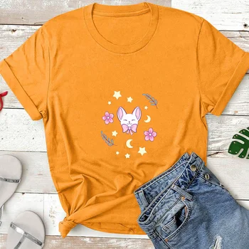 Повседневная Летняя хлопковая повседневная футболка Camiseta Mujer, женская футболка с аниме-графикой, топ моды с рисунком листьев и звезд Сакуры 2