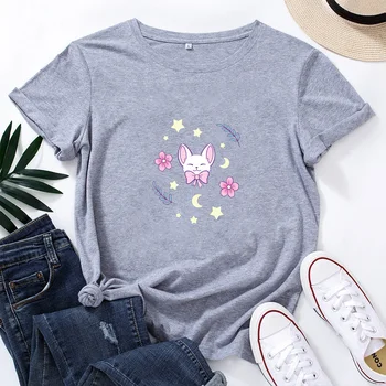 Повседневная Летняя хлопковая повседневная футболка Camiseta Mujer, женская футболка с аниме-графикой, топ моды с рисунком листьев и звезд Сакуры 3