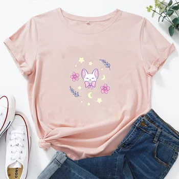 Повседневная Летняя хлопковая повседневная футболка Camiseta Mujer, женская футболка с аниме-графикой, топ моды с рисунком листьев и звезд Сакуры 4
