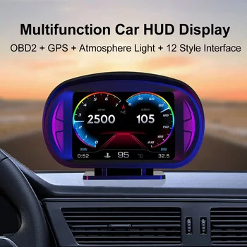 P2 HUD OBD2 Heads Up Дисплей Автомобильный GPS Спидометр Об/мин Тахометр Измеритель Температуры Воды Датчик Бортового Компьютера Автомобильные Аксессуары