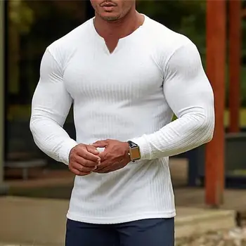 Популярная мужская футболка, мужская футболка в рубчик, приятная на ощупь, приталенная поглощающая футболка, базовая рубашка