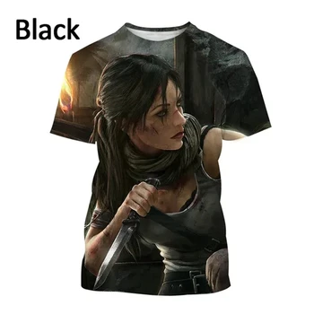 Летняя новая модная футболка, классическая видеоигра Tomb Raider с 3D-печатью, футболки с короткими рукавами и круглым вырезом, модный топ унисекс в стиле хип-хоп 0