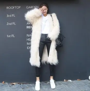 Новое модное меховое длинное пальто, кружевная куртка из искусственной шерсти с V-образным вырезом, белый Милый нишевый дизайн, женская одежда, быстрая доставка