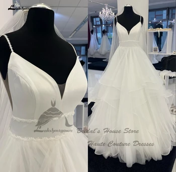 Богемное свадебное платье Lakshmigown, пляжное платье 2023, V-образный вырез, белое тюлевое длинное свадебное платье в стиле бохо на тонких бретельках