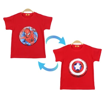 Летняя одежда для мальчиков, хлопковая одежда с изменяющимся рисунком, хлопковые модные детские топы с супергероем Человеком-пауком, 1 шт. 0