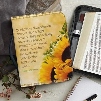 Женская библейская поэзия с принтом подсолнуха, классическая обложка для Библии, сумки для хранения Библии, кожаные сумки, церковная сумка для Библии