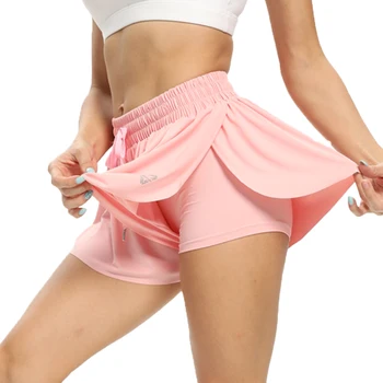 Новые летние спортивные шорты для бега, женские 2 В 1, искусственная юбка, быстросохнущая Элегантная короткая юбка для девочек, тренировка в тренажерном зале, фитнес, Йога, короткие штаны