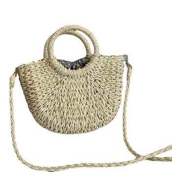 2023 Женская сумка Соломенная тканая сумка Тканая сумка через плечо с одним плечом, полукруглая сумка из плетеной лозы, соломенная тканая сумка, пляжная сумка 5