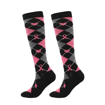 Компрессионные носки для бега с розовой лентой, компрессионные носки для женщин, осведомленность о раке молочной железы, хлопковые теплые чулки до колена, длинные носки