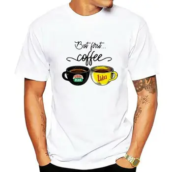 мужская футболка пляжные футболки But First Coffee Friends, мужская футболка Gilmore Girls, хлопковый белый топ с коротким рукавом 0