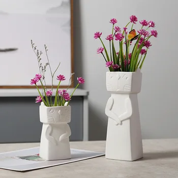 Керамическая ваза настольная цветочная композиция в скандинавском стиле, ваза с креативным характером, аксессуары для украшения дома, ваза для цветов DXUIALOI