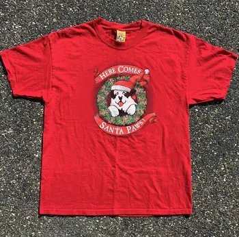 Винтажная Спортивная одежда Big Dogs 1996 Рождественская футболка Santa Paws Мужской Размер L Большой