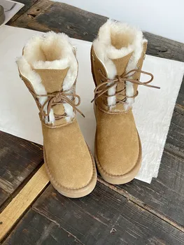 Careaymade-Зимние женские ботинки из натуральной кожи, теплые северо-восточные зимние ботинки средней длины, кожаные меховые интегрированные хлопчатобумажные туфли из воловьей кожи