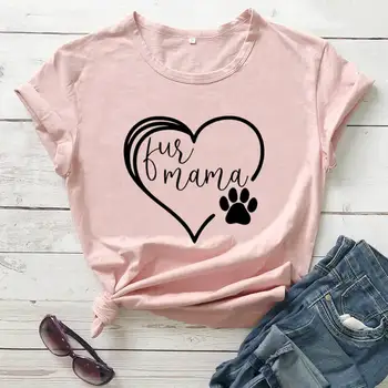 Новое поступление 2020, Забавная футболка с принтом меховой мамы, подарок для мамы собаки, Рубашка для мамы собаки, Подарок на День матери, Рубашки для любителей домашних животных, 100% Хлопок