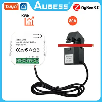 Переключатель Tuya Smart Life ZigBee, монитор потребления электроэнергии, розетка с таймером на 80А, мини-модуль Работает с монитором энергопотребления