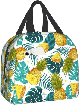 Сумка для ланча с изоляцией от ананасов с передним карманом, многоразовая сумка-холодильник с застежкой-молнией, предназначенная для кемпинга, пеших прогулок, пикника, пляжных путешествий.