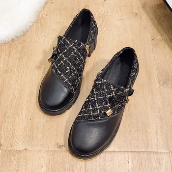 Одиночная женская обувь 2023 года, Весна и осень, Новые Корейские модные повседневные Маленькие Кожаные туфли на толстом каблуке