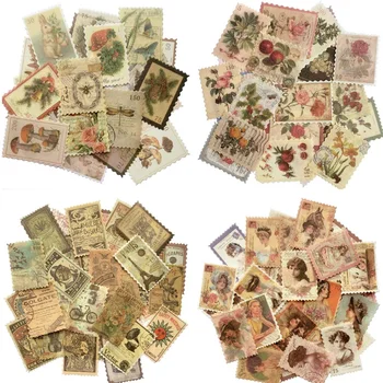 480шт винтажных наклеек с почтовыми марками, эстетических бумажных наклеек в ботаническом стиле для скрапбукинга, ведения журналов, планировщиков