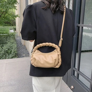 Новая простая женская плиссированная сумка через плечо из цельной искусственной кожи на одно плечо, модные классические повседневные универсальные сумки для хранения в пригородных поездах 5