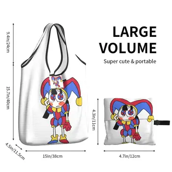 Большие многоразовые продуктовые сумки The Amazing Digital Circus, перерабатываемые Складные эко-сумки для покупок с героями мультфильмов Pomni Jax, которые можно стирать с чехлом 2