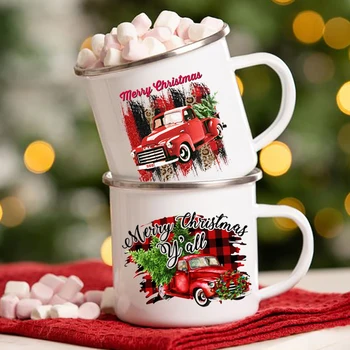 Кофейные кружки с рисунком рождественской елки, эмалированная белая ручка для кружек для напитков, пивные чашки, украшение праздничного стола, подарки для семьи и друзей