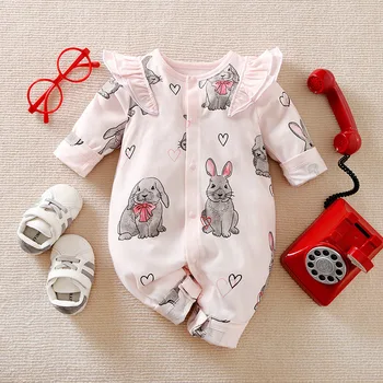 Летняя тонкая одежда Rabbit для новорожденных девочек, хлопковые комбинезоны для маленьких девочек, комбинезон с длинными рукавами Ropa Bebe