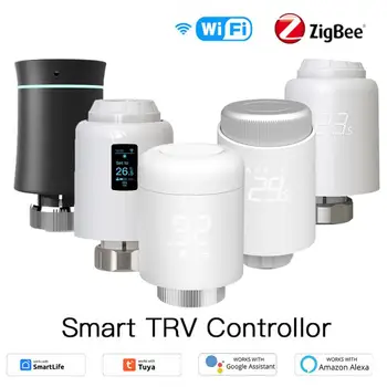 Термостатический клапан радиатора Tuya ZigBee / WIFI, беспроводной привод радиатора TRV, регулятор температуры Alexa Google Home App Control