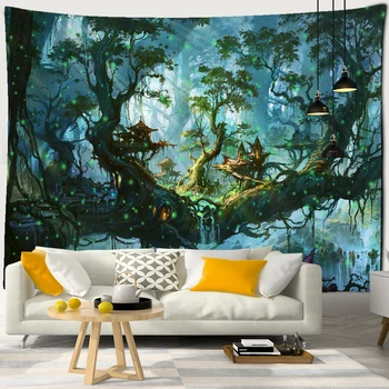 Гобелен Dream Forest, висящий на стене В богемном стиле, Психоделическое колдовство, хиппи-Тапиз, Эстетика комнаты, домашний декор