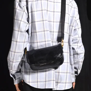 AETOO Кожаная складка через плечо, индивидуальность, маленькая квадратная сумка на молнии, дизайн складки, мужская сумка для мобильного телефона, для поездок на работу, для бизнеса на открытом воздухе