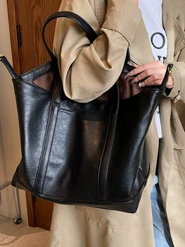 Модная сумка-тоут из искусственной кожи с маслом и воском большой вместимости для женщин, новое поступление 2023 года